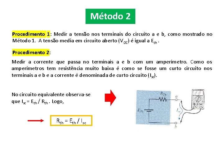 Método 2 Procedimento 1: Medir a tensão nos terminais do circuito a e b,