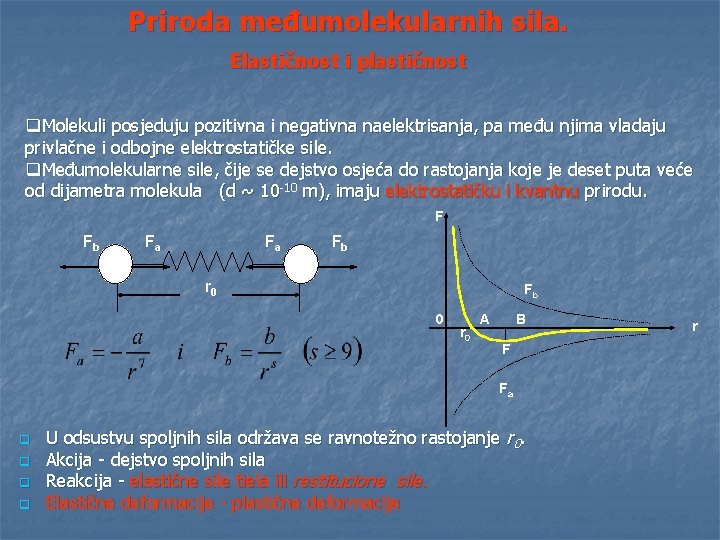 Priroda međumolekularnih sila. Elastičnost i plastičnost q. Molekuli posjeduju pozitivna i negativna naelektrisanja, pa