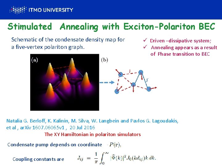 Stimulated Annealing with Exciton-Polariton BEC Schematic of the condensate density map for a five-vertex