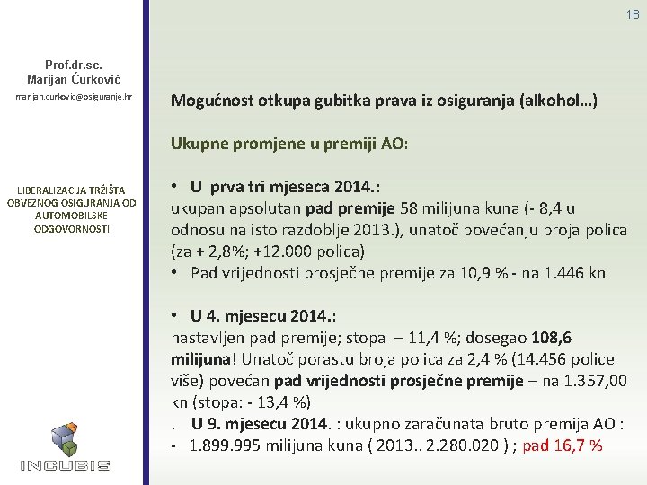 18 Prof. dr. sc. Marijan Ćurković marijan. curkovic@osiguranje. hr Mogućnost otkupa gubitka prava iz