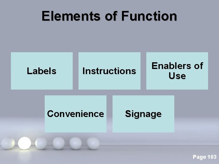 Elements of Function Labels Instructions Convenience Enablers of Use Signage Powerpoint Templates Page 103