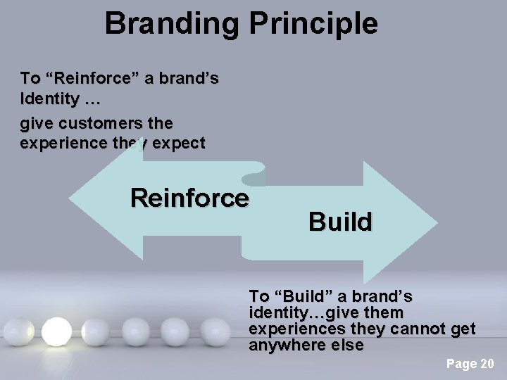 Branding Principle To “Reinforce” a brand’s Identity … give customers the experience they expect