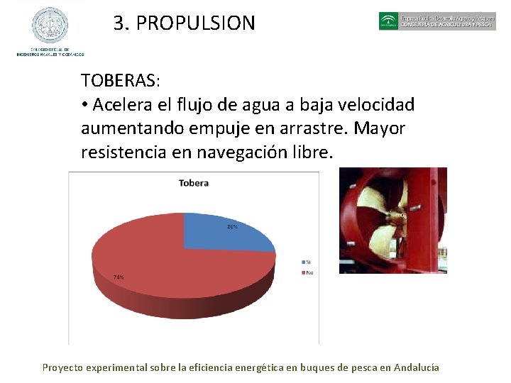 3. PROPULSION TOBERAS: • Acelera el flujo de agua a baja velocidad aumentando empuje