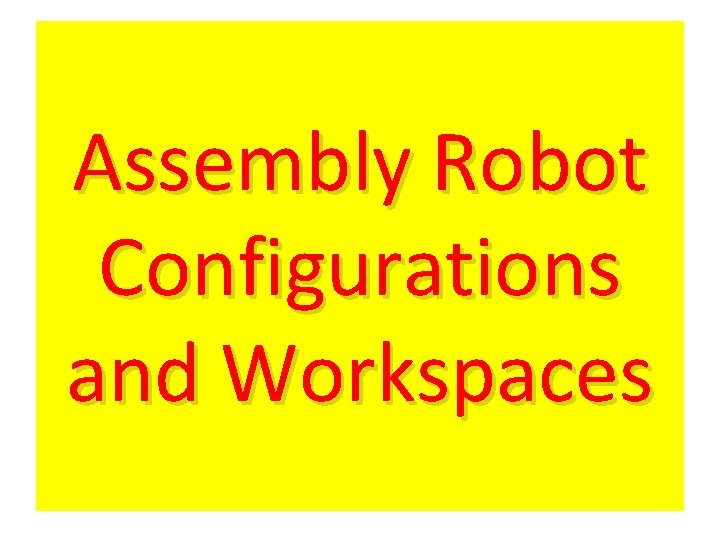 Assembly Robot Configurations and Workspaces 