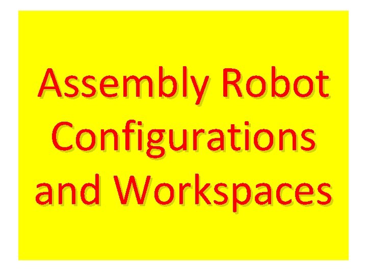 Assembly Robot Configurations and Workspaces 
