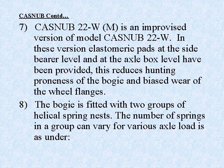 CASNUB Contd… 7) CASNUB 22 -W (M) is an improvised version of model CASNUB