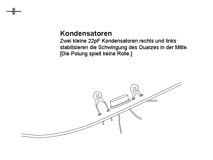 Kondensatoren Zwei kleine 22 p. F Kondensatoren rechts und links stabilisieren die Schwingung des