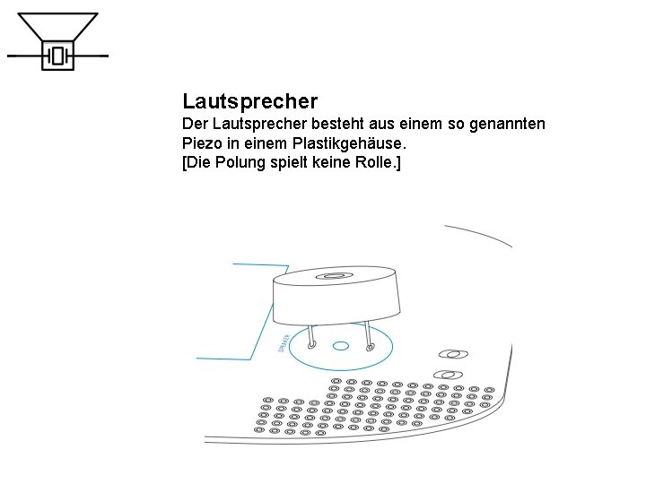 Lautsprecher Der Lautsprecher besteht aus einem so genannten Piezo in einem Plastikgehäuse. [Die Polung