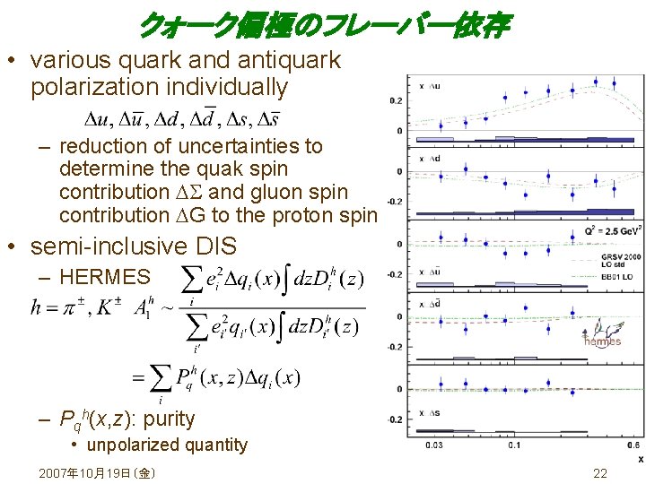 クォーク偏極のフレーバー依存 • various quark and antiquark polarization individually – reduction of uncertainties to determine