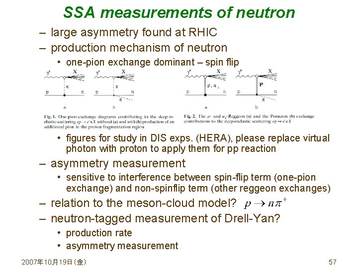 SSA measurements of neutron – large asymmetry found at RHIC – production mechanism of