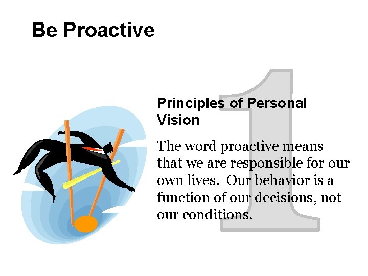 Be Proactive Principles of Personal Vision The word proactive means that we are responsible
