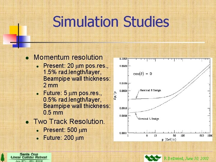 Simulation Studies l Momentum resolution l l l Present: 20 m pos. res. ,