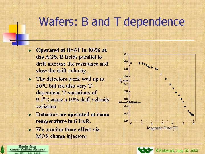 Wafers: B and T dependence l l Operated at B=6 T in E 896