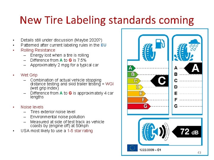 New Tire Labeling standards coming • • • Details still under discussion (Maybe 2020?