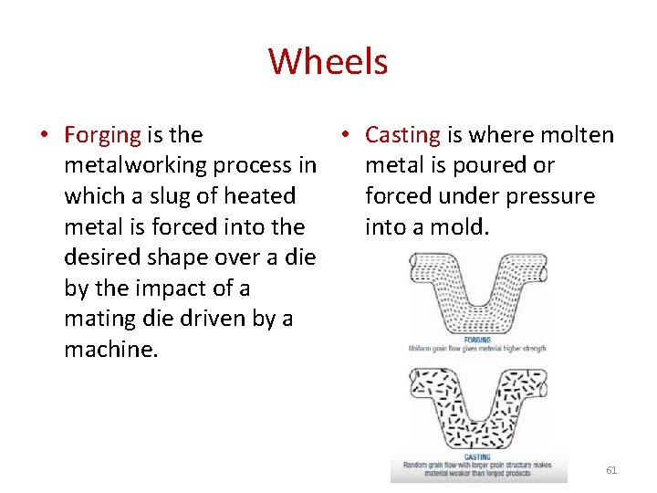 Wheels • Forging is the • Casting is where molten metalworking process in metal