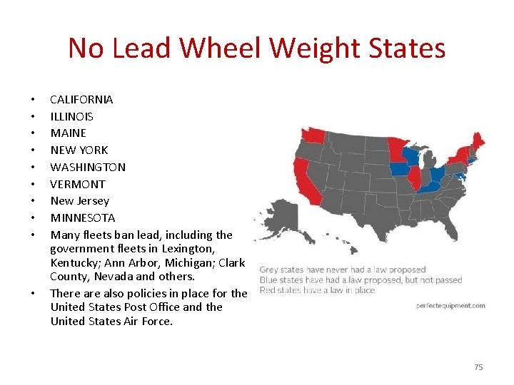 No Lead Wheel Weight States • • • CALIFORNIA ILLINOIS MAINE NEW YORK WASHINGTON