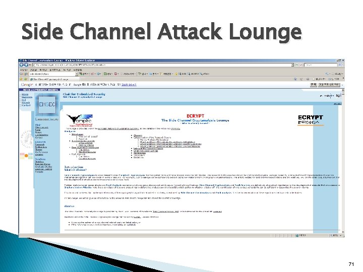 Side Channel Attack Lounge 71 