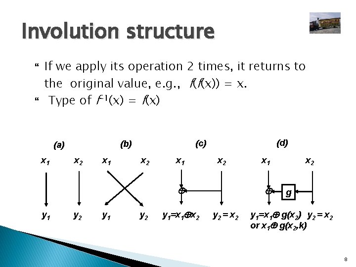 Involution structure If we apply its operation 2 times, it returns to the original
