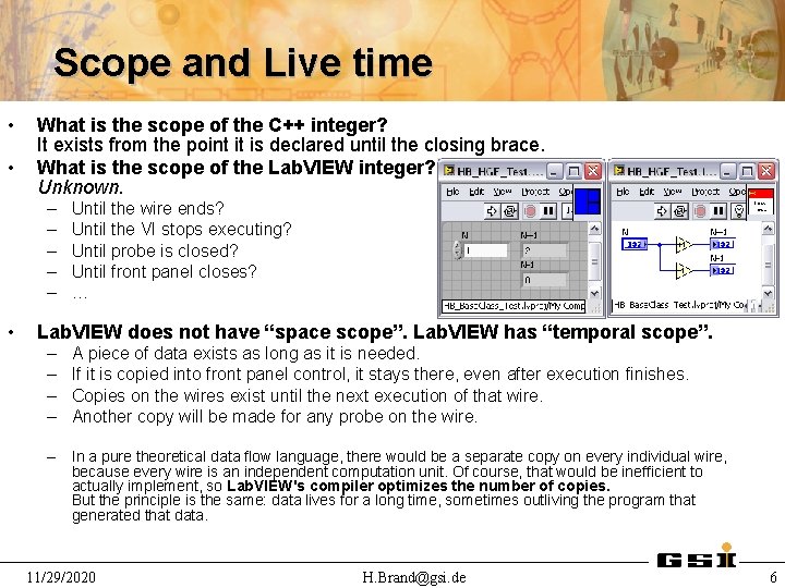 Scope and Live time • • What is the scope of the C++ integer?