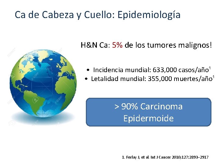 Ca de Cabeza y Cuello: Epidemiología H&N Ca: 5% de los tumores malignos! • Ca de Cabeza y Cuello: Epidemiología H&N Ca: 5% de los tumores malignos! •