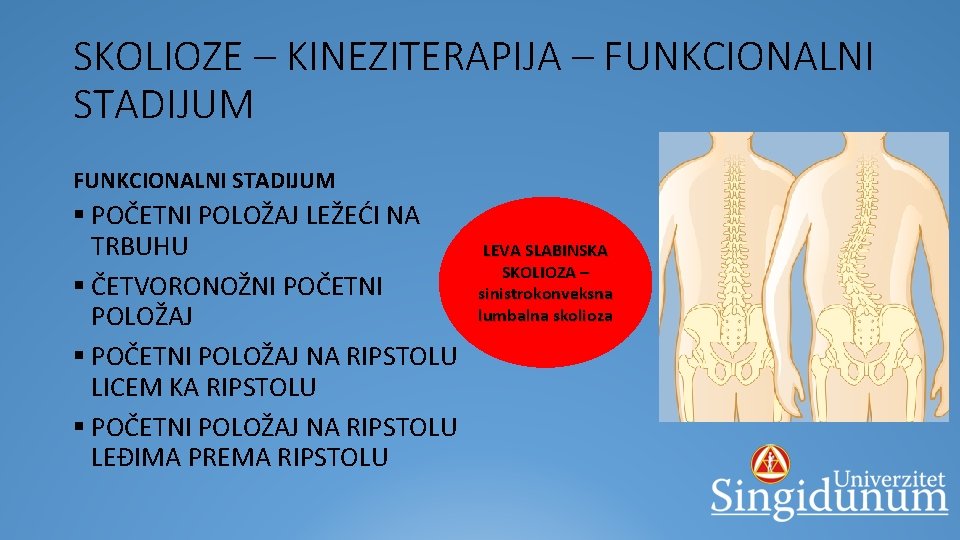 SKOLIOZE – KINEZITERAPIJA – FUNKCIONALNI STADIJUM § POČETNI POLOŽAJ LEŽEĆI NA TRBUHU § ČETVORONOŽNI