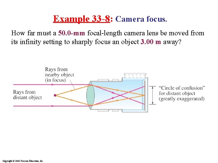 Example 33 -8: Camera focus. How far must a 50. 0 -mm focal-length camera