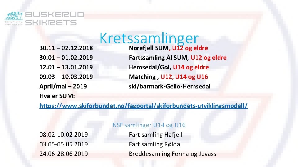 Kretssamlinger Norefjell SUM, U 12 og eldre 30. 11 – 02. 12. 2018 30.