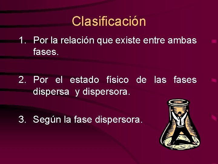 Clasificación 1. Por la relación que existe entre ambas fases. 2. Por el estado