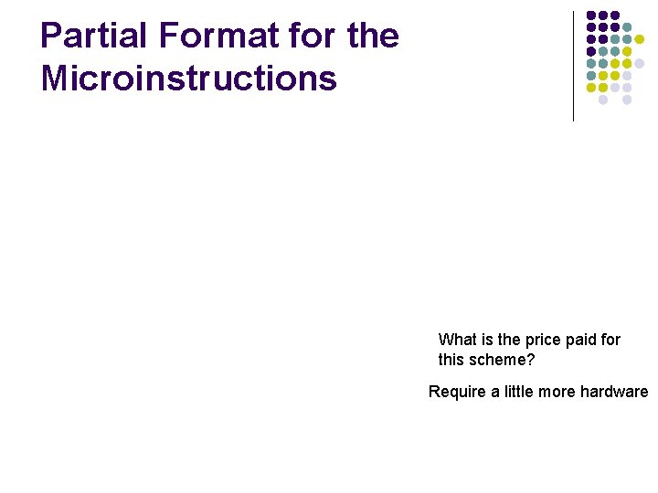 Partial Format for the Microinstructions What is the price paid for this scheme? Require
