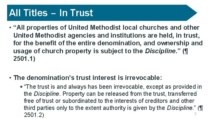 All Titles – In Trust • “All properties of United Methodist local churches and