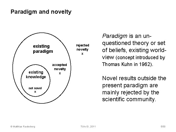 Paradigm and novelty existing paradigm existing knowledge rejected novelty x accepted novelty x Novel