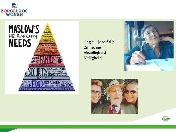 Regie – jezelf zijn Zingeving Gezelligheid Veiligheid 