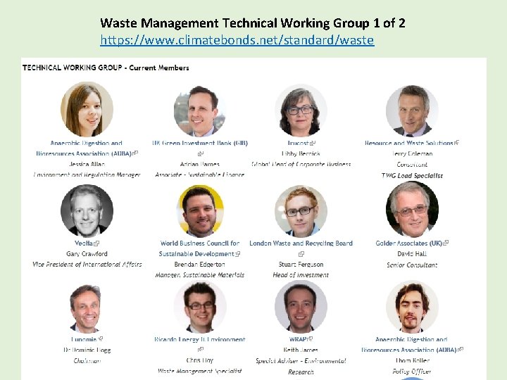 Waste Management Technical Working Group 1 of 2 https: //www. climatebonds. net/standard/waste 