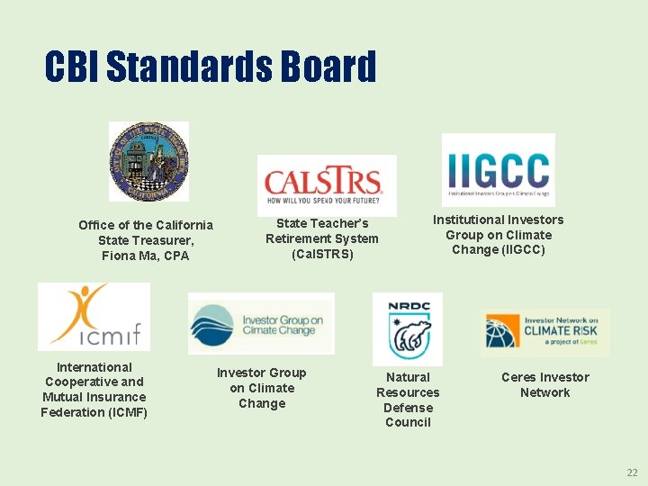 CBI Standards Board Office of the California State Treasurer, Fiona Ma, CPA International Cooperative