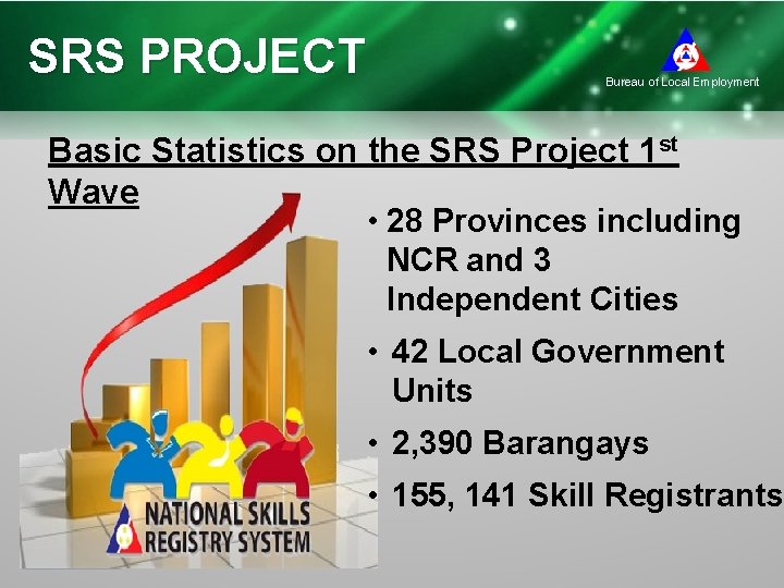 SRS PROJECT Bureau of Local Employment Basic Statistics on the SRS Project 1 st