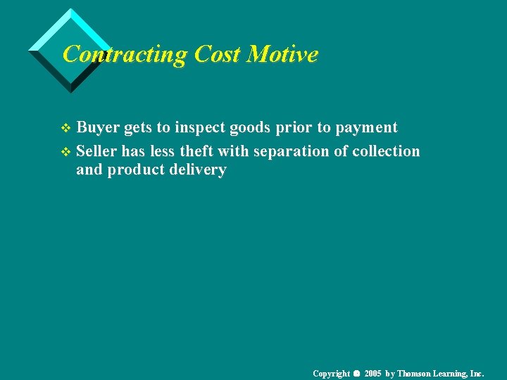 Contracting Cost Motive v Buyer gets to inspect goods prior to payment v Seller