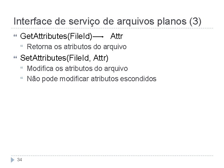 Interface de serviço de arquivos planos (3) Get. Attributes(File. Id) Attr Retorna os atributos