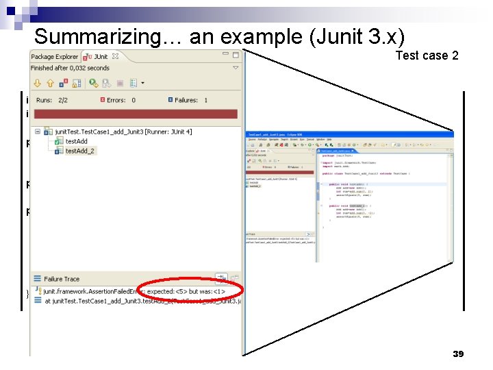 Summarizing… an example (Junit 3. x) Test case 2 import junit. framework. Test. Case;