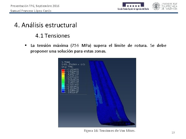 Presentación TFG, Septiembre 2016 Samuel Francesc López Canós 4. Análisis estructural 4. 1 Tensiones