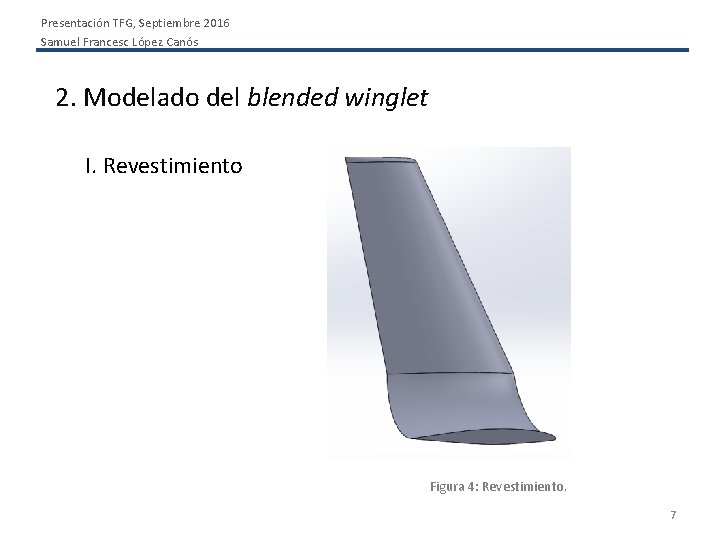 Presentación TFG, Septiembre 2016 Samuel Francesc López Canós 2. Modelado del blended winglet I.