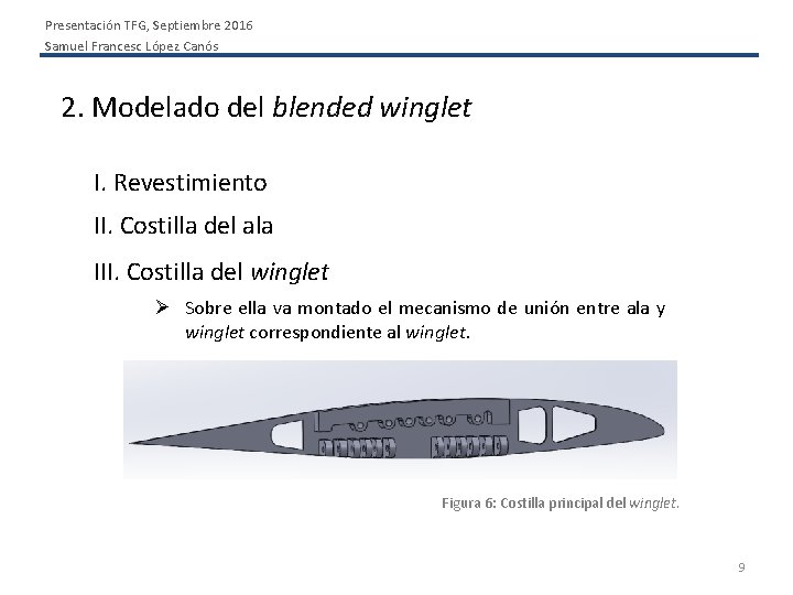 Presentación TFG, Septiembre 2016 Samuel Francesc López Canós 2. Modelado del blended winglet I.