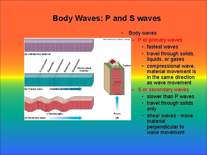 Body Waves: P and S waves • Body waves – P or primary waves