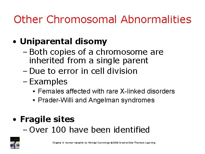 Other Chromosomal Abnormalities • Uniparental disomy – Both copies of a chromosome are inherited