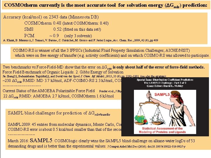 COSMOtherm currently is the most accurate tool for solvation energy (DGsolv) prediction: Accuracy (kcal/mol)