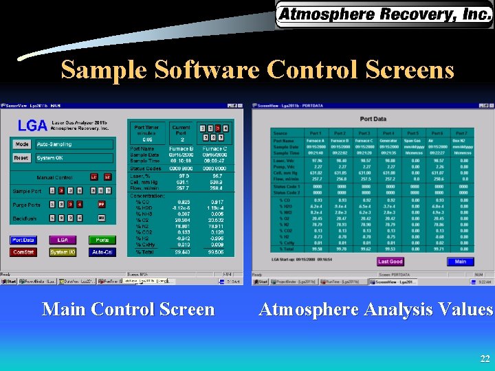 Sample Software Control Screens Main Control Screen Atmosphere Analysis Values 22 