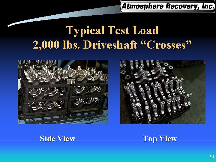 Typical Test Load 2, 000 lbs. Driveshaft “Crosses” Side View Top View 30 