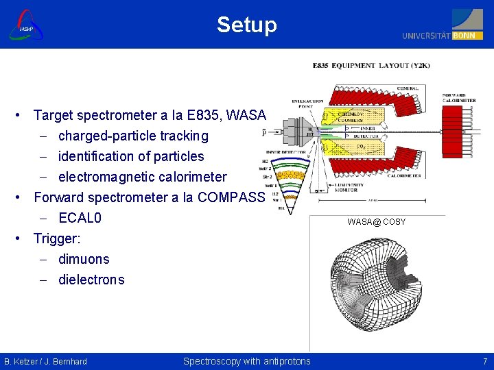 Setup • Target spectrometer a la E 835, WASA - charged-particle tracking - identification