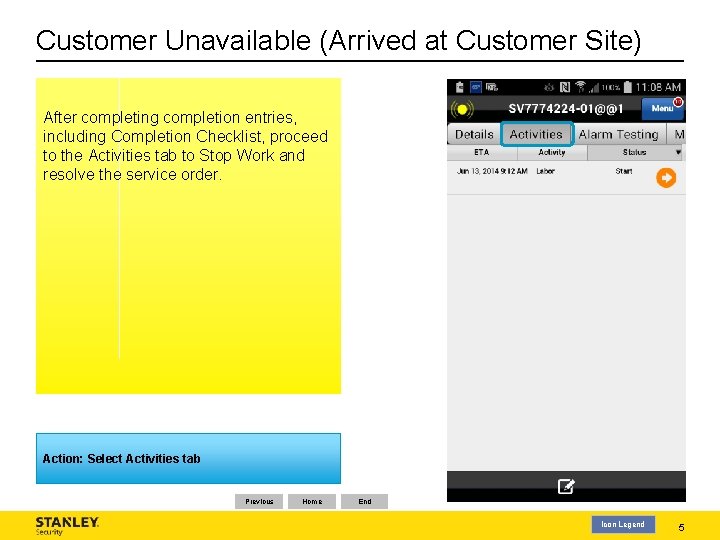 Customer Unavailable (Arrived at Customer Site) After completing completion entries, including Completion Checklist, proceed