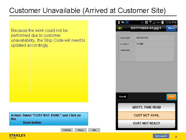 Customer Unavailable (Arrived at Customer Site) Because the work could not be performed due