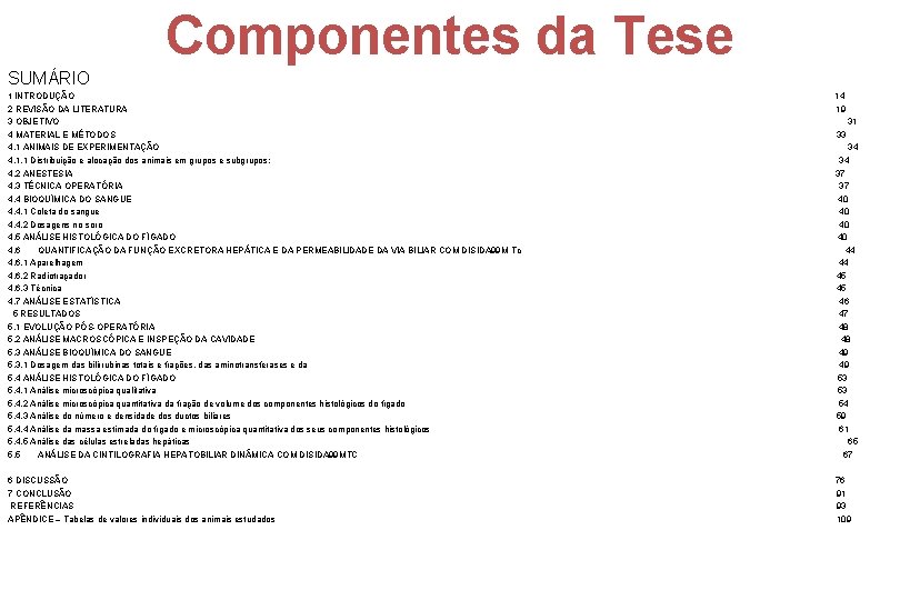 Componentes da Tese SUMÁRIO 1 INTRODUÇÃO 2 REVISÃO DA LITERATURA 3 OBJETIVO 4 MATERIAL